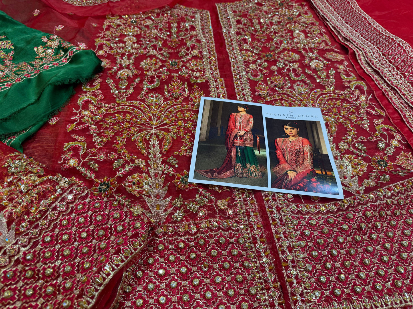 Hussain rehar red green wedding edition