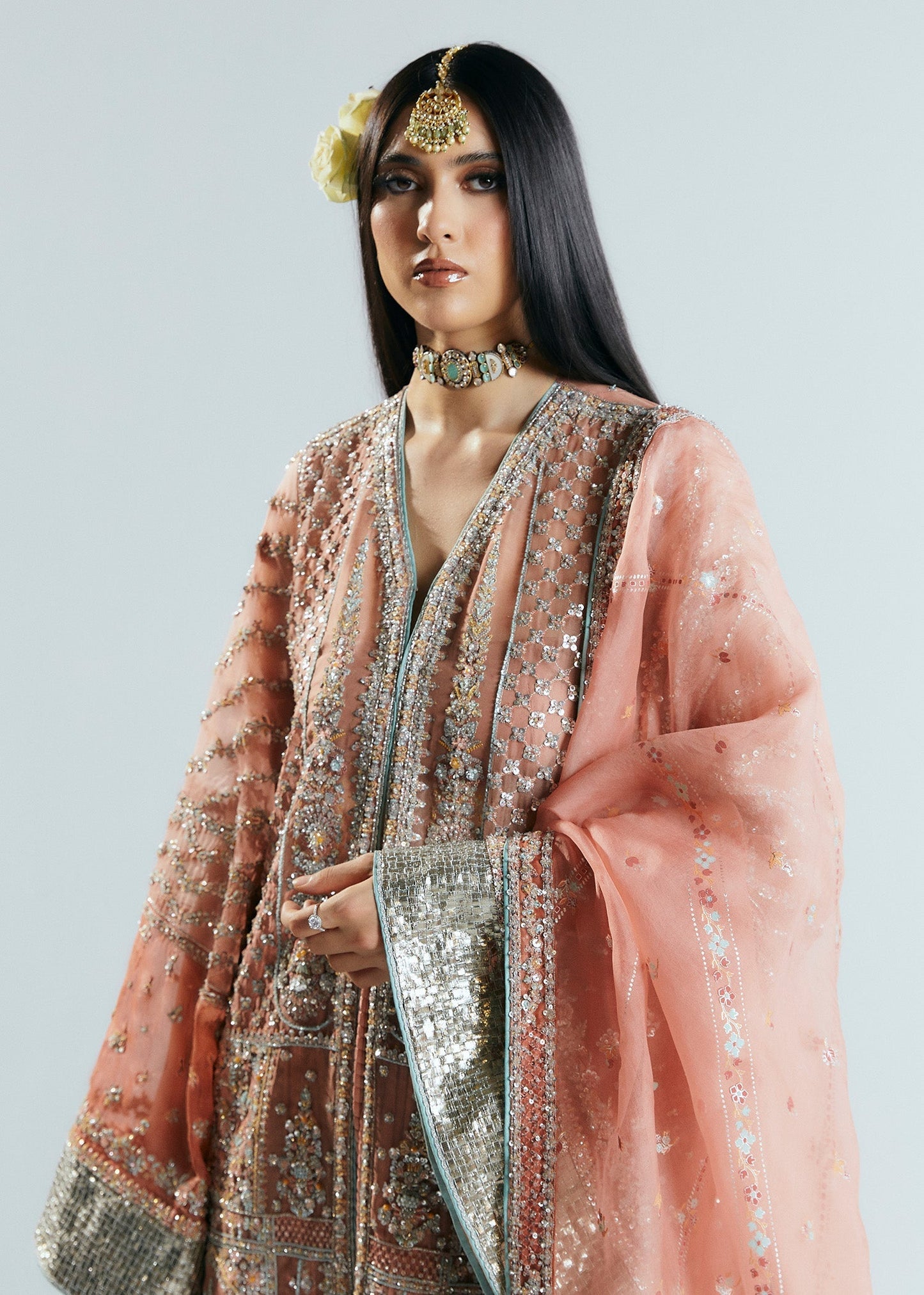 Hussain rehar white peach pink wedding edition