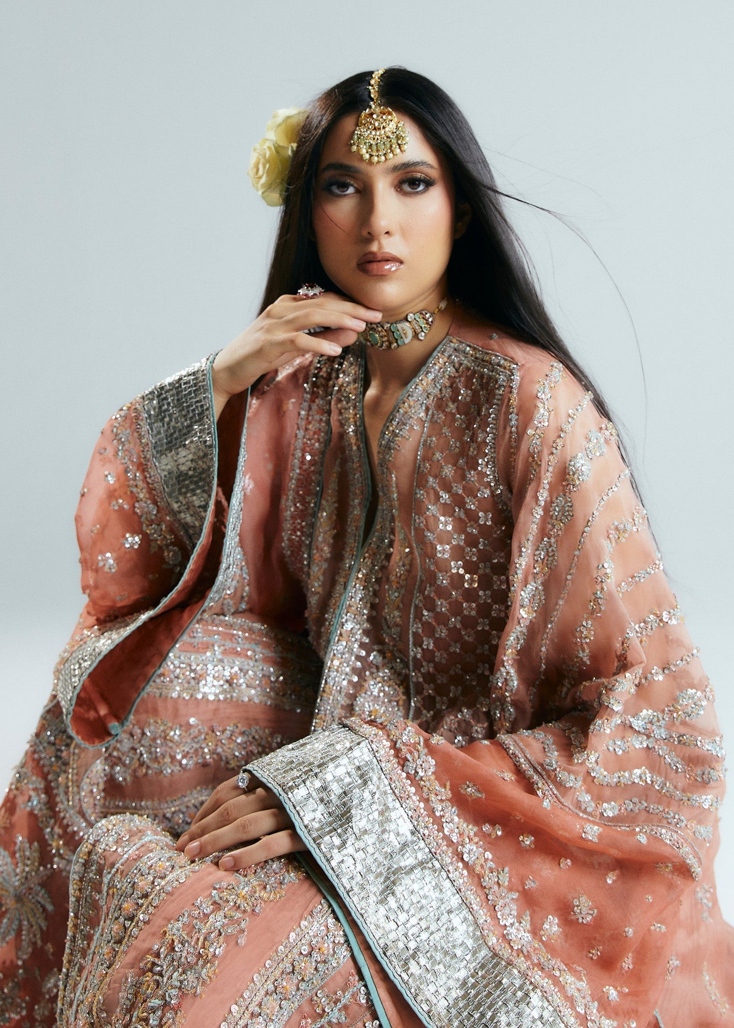 Hussain rehar white peach pink wedding edition