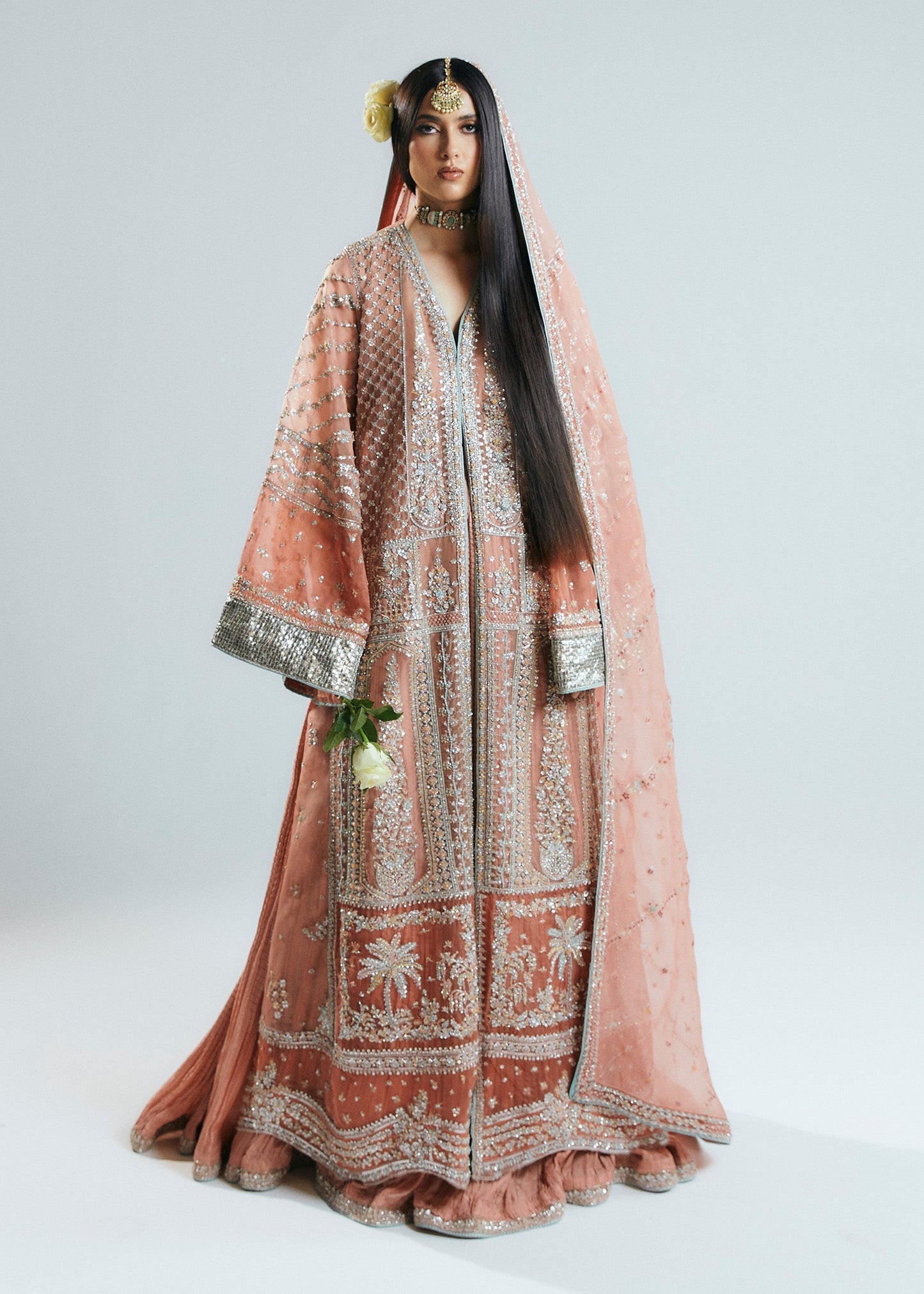 Hussain rehar white peach pink wedding edition