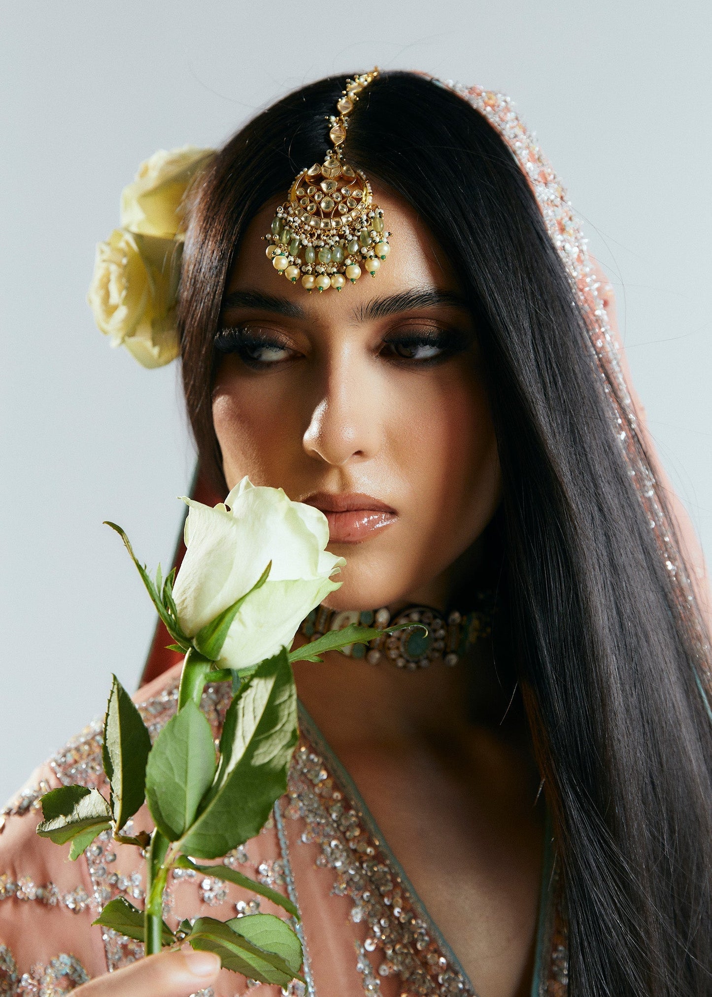 Hussain rehar white peach pink wedding edition