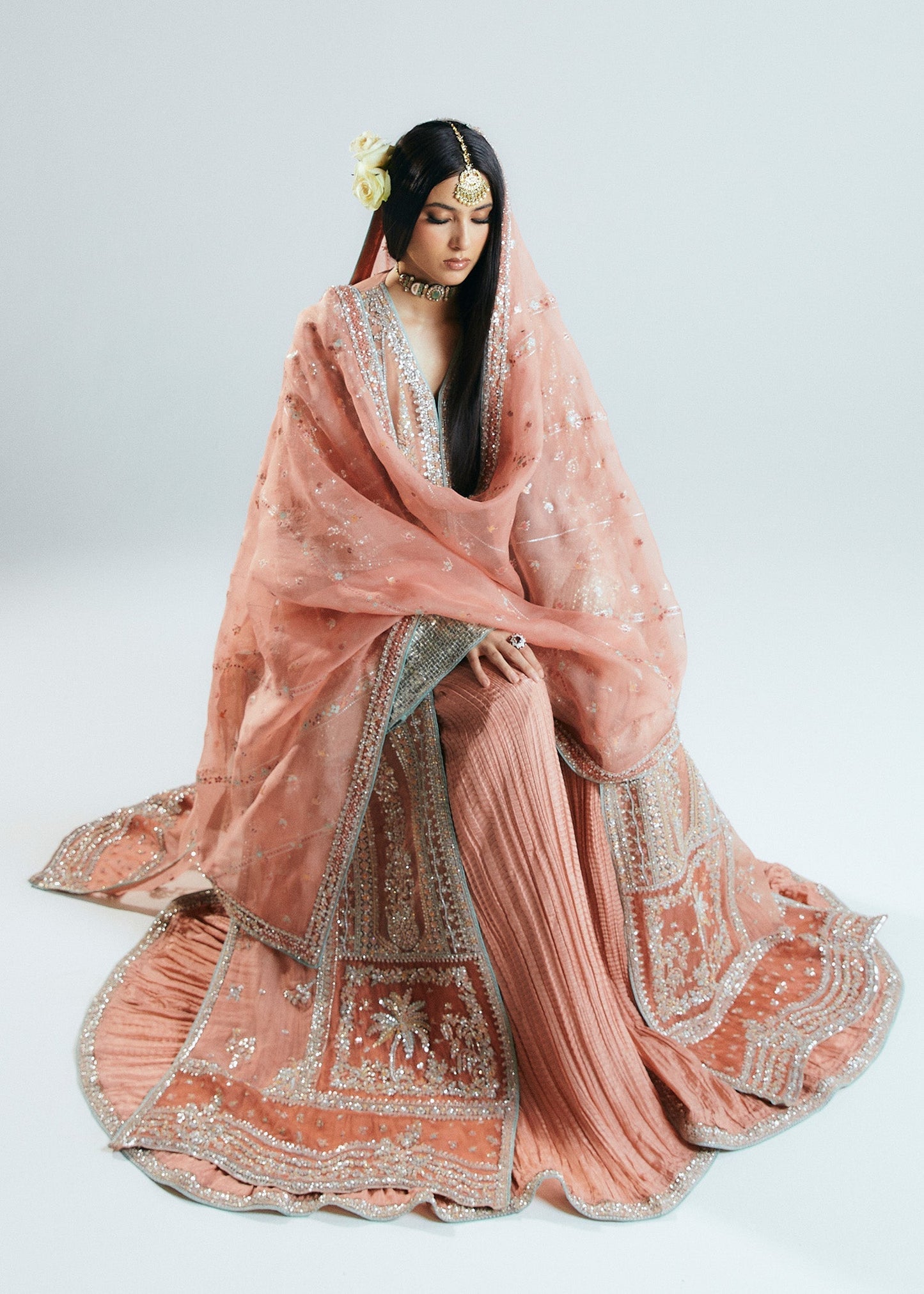 Hussain rehar white peach pink wedding edition