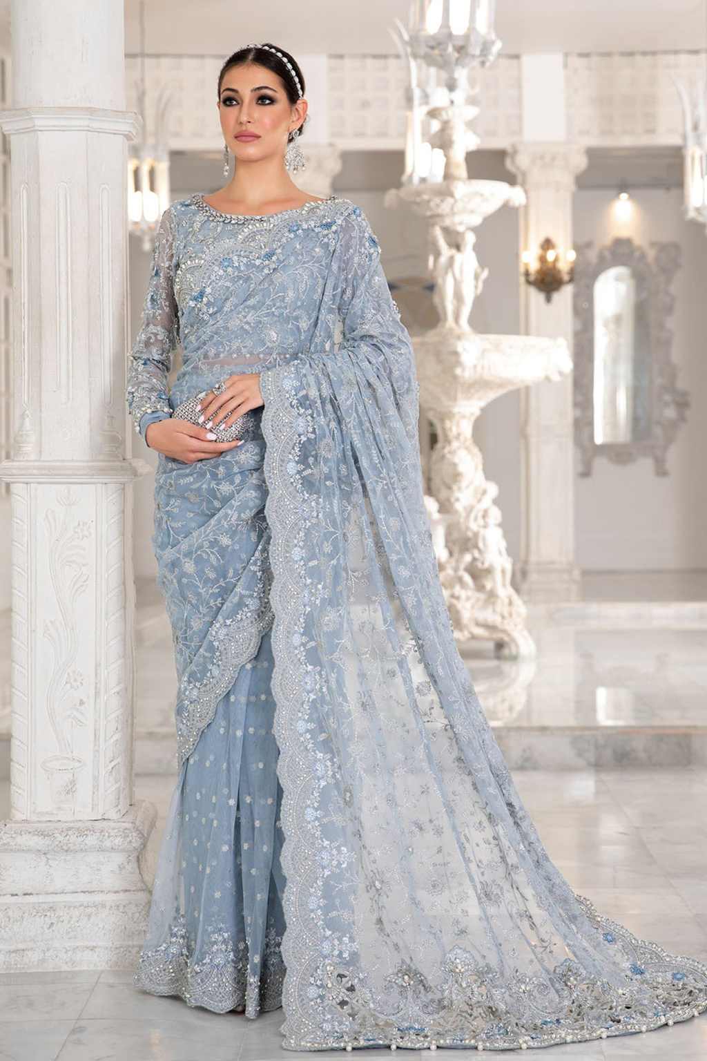 Ayana Ice Blue Net Saree