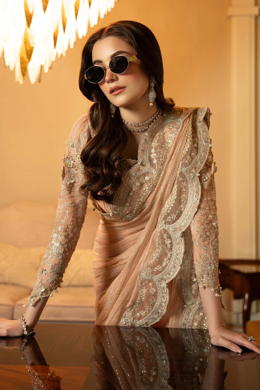 Pink peach saree