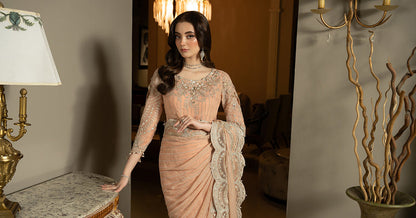 Pink peach saree