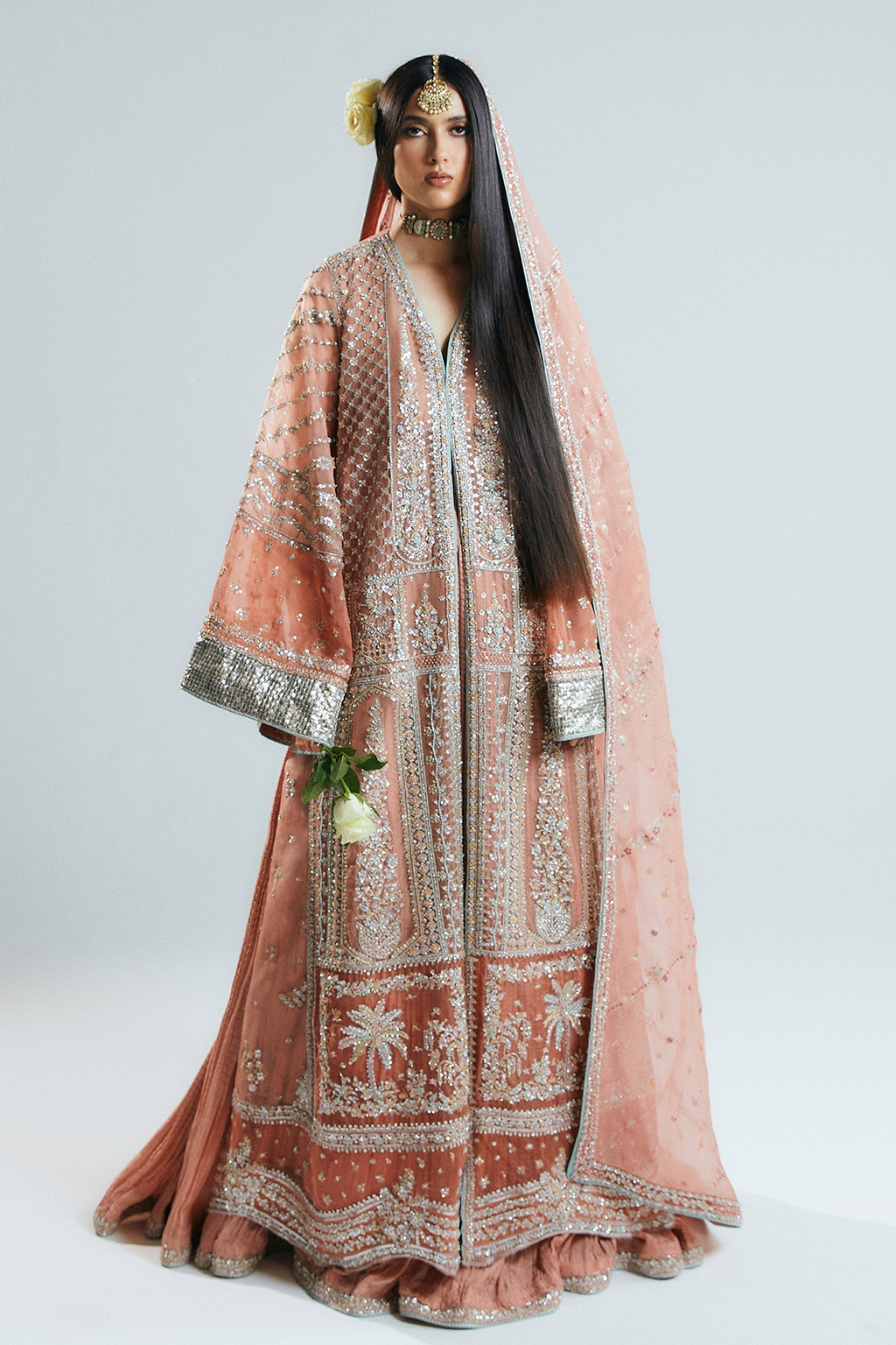 Hussain rehar white peach pink wedding edition
