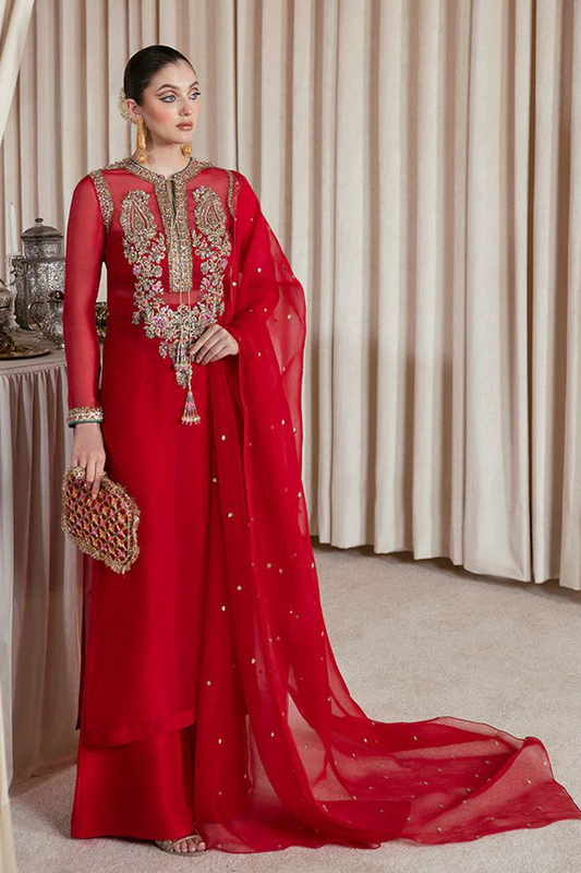 Hussain Rehar red bridal chiffon wedding edition